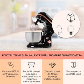 Klarstein Bella Elegance, robot de bucătărie, 1800W, 1,7 HP, 6 nivele, 5 litri, negru