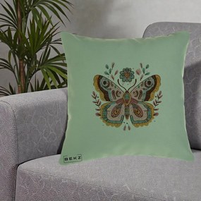 Perna Decorativa Fluture Boho Floral, 40x40 cm, Verde, Husa Detasabila, Perna Inclusa, BEKZ®