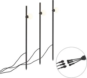 Set de 3 spoturi moderne cu țepușă pentru grădină negre, cu LED inclus IP44 - Garly Ball