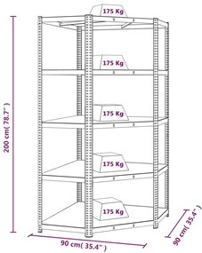 Rafturi de depozitare cu 5 niveluri, 4 buc., antracit otellemn Antracit, 90 x 90 x 200 cm, 4