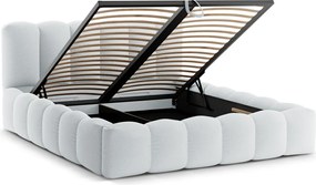 Pat tapitat cu somiera rabatabila si lada depozitare, 160x200 cm, Micadoni Home, Lupine-138, tesatura structurata chenille, gri deschis