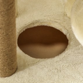 PawHut Ansamblu de joacă pentru Pisici Înalt 136 cm cu Căsuță Detașabilă, Căsuță și Pătuț, Stâlpi din Iută, Bej | Aosom Romania