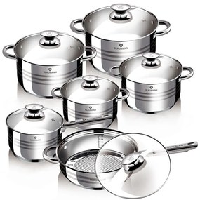 RESIGILAT - Set oale si tigaie inox cu capace (12 piese), durabile, gatire sanatoasa, Blaumann BL 1031