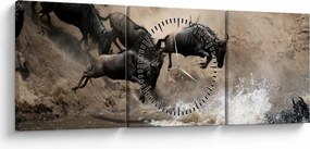 Tablou - Turmă de gnu (cu ceas) (90x30 cm)