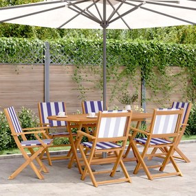 vidaXL Set mobilier de grădină 7 piese textil albastru alb/lemn masiv