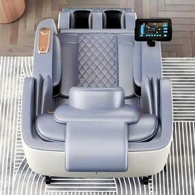 Fotoliu de masaj AULUS, Incalzire, Tableta touch screen, AI Voice, Controler rapid cotiera, Zero Gravity, Moduri Automate, Suport Picioare extensibil, Piele Ecologica Premium, Gri