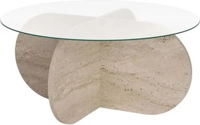 Masuta cafea AERIS, travertin, PAL/sticla, 75x75x35 cm