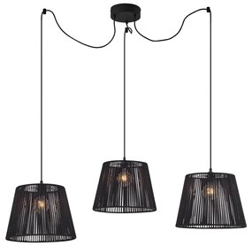 Lampa suspendată de exterior neagră cu abajur din frânghie neagră cu 3 lumini IP44 - Cava Jayla