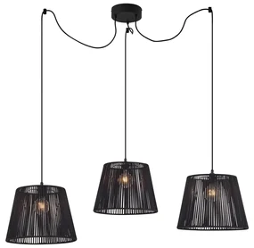 Lampa suspendată de exterior neagră cu abajur din frânghie neagră cu 3 lumini IP44 - Cava Jayla