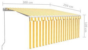 Copertina retractabila manual cu stor, galben  alb, 3x2,5 m Galben si alb, 3 x 2.5 m