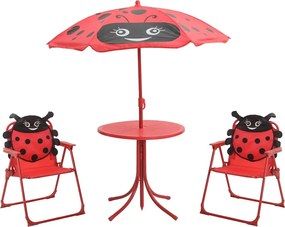 vidaXL Set bistro pentru copii de grădină, cu umbrelă, 3 piese, roșu