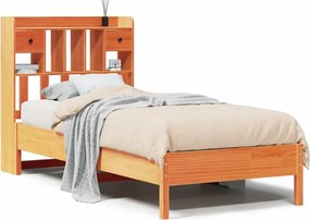 vidaXL Pat cu bibliotecă fără saltea, maro, 100x200 cm, lemn masiv pin