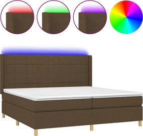 vidaXL Pat cu arcuri, saltea și LED, maro închis, 200x200 cm, textil