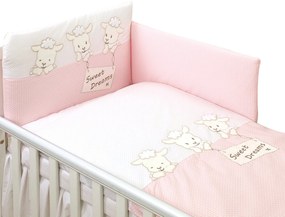 AMY - Lenjerie 3 piese Cu protectie laterala Sweet Dreams din Bumbac, 120x60 cm, Roz