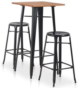 276845 vidaXL Set mobilier de bar, 3 piese, negru, oțel