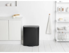 Cos de gunoi Brabantia Bo Pedal 1003191, 2x30 L, Inchidere lina, Baza antiderapanta, Negru