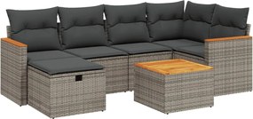 vidaXL Set canapele de grădină, 7 piese, cu perne, gri, poliratan