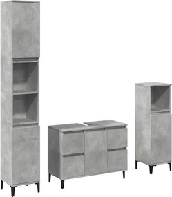 vidaXL Set mobilier de baie, 3 piese, gri beton, lemn compozit