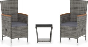 vidaXL Set mobilier de grădină cu perne, 3 piese, gri, poliratan
