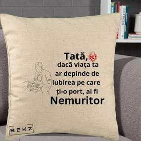 Cadou pentru Tata - Perna Personalizata Tata Nemuritor Lectura, 40x40 cm, Bej, Husa Detasabila, Perna Inclusa, BEKZ®