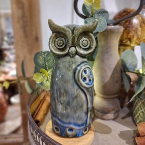 Decoratiune Owl din portelan, verde, 6x14.5 cm