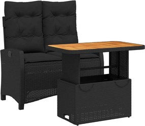 vidaXL Set mobilier de grădină cu perne, 2 piese, negru, poliratan