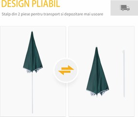 Outsunny Umbrelă de Plajă și Grădină 2x2m cu Cort, din Poliester și Metal, Verde și Alb | Aosom Romania
