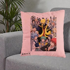 Perna Personalizata Assassination Classroom Grup Complet Anime, 40x40 cm, Roz, Husa Detasabila, Perna Inclusa, BEKZ®