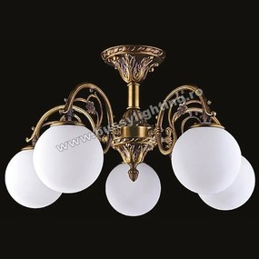 Lustra Primo cu 5 Brate, Desing Clasic, Finisaj Bronz Antichizat, Abajur Alb - Bussy Lighting 7210-52-45