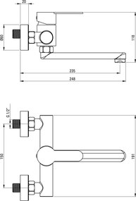 Lupo Baterie pentru chiuvetă, montare pe perete Finisaj: Oțel periat BLU_F50M