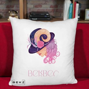 Perna Personalizata Zodie Berbec, 40x40 cm, Alb Pufos, Husa Detasabila, Perna Inclusa, BEKZ®