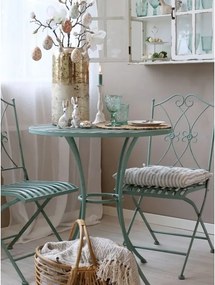 Set bistro pentru exterior din metal verde antichizat cu masă și 2 scaune, „Antique Verte”