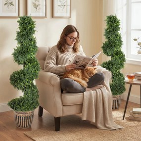 HOMCOM Set 2 Chiparoși Artificiali Spiralați 120 cm cu Ghiveci, pentru Decor Interior și Exterior, Verde | Aosom Romania