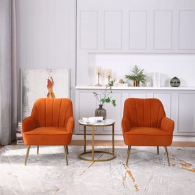 Set de 2 scaune de living din catifea, Design ergonomic, Culoare portocaliu