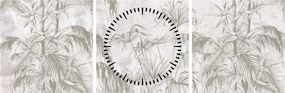 Tablou - Plante tropicale pe perete gri (cu ceas) (90x30 cm)