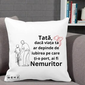 Cadou pentru Tata - Perna Personalizata Tata Nemuritor Bicicleta, 40x40 cm, Alba Mata, Husa Detasabila, Perna Inclusa, BEKZ®