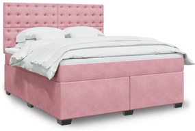 vidaXL Pat box spring cu saltea, roz, 180x200 cm, catifea