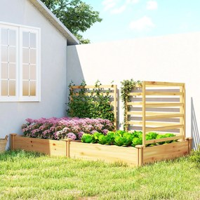 Outsunny Pat de grădină înălțat cu spalier Jardiniere din lemn cu 3 spaliere Perete despărțitor Bază deschisă 240 x 125 x 102 cm Lemn natural | Aosom Romania