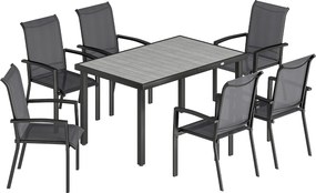 Outsunny Set Masă și Scaune pentru Grădină, Set pentru Luat Masa în Aer Liber 7 piese, Gri | Aosom Romania