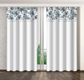 Draperie decorativă albă cu un imprimeu de flori simple albastre Lățime: 160 cm | Lungime: 250 cm