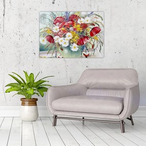 Tablou pe sticlă - Vază cu flori sălbatice (70x50 cm)