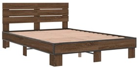 3280171 vidaXL Cadru de pat, stejar maro, 140x190 cm, lemn prelucrat și metal