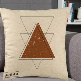 Perna Decorativa Geometric Triunghiuri Sacred, 40x40 cm, Bej, Husa Detasabila, Perna Inclusa, BEKZ®