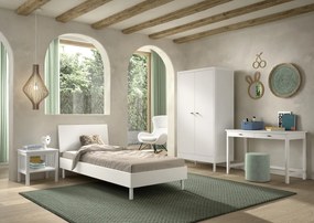 Set Complet Mobilier Camera Copii Forrest Beech, Pat 90x200 cm, Dulap cu 2 Uși, Noptieră și Birou, din Lemn de Fag Lăcuit Alb – Vipack