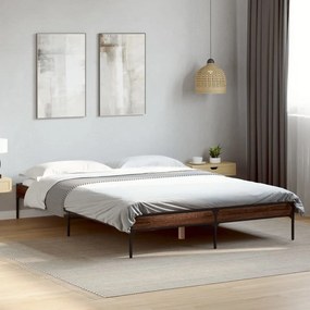 vidaXL Cadru de pat, stejar maro, 135x190 cm, lemn prelucrat și metal