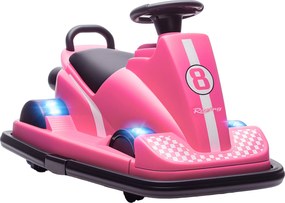 AIYAPLAY Autoscooter pentru copii, rotire 360°, volan, lumini LED, funcție muzică, 3-8 ani, Roz | Aosom Romania