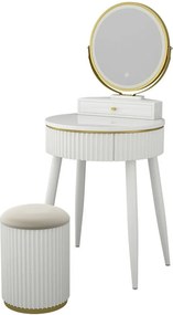 Masuta machiaj cu Oglinda LED si 1 Sertar pentru Cosmetice, Set Masa toaleta 60 cm, Alb, masuta cosmetica, vanity - SEA459