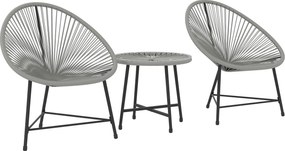 Outsunny Set mobilier de grădină 3 piese, 2 scaune din ratan plastic, 1 masă cu blat din sticlă, cadru din oțel, mobilier de exterior, Gri | Aosom Romania