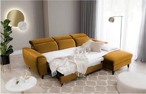 Colțar galben extensibil/cu spațiu de depozitare cu tapițerie din catifea (cu colț pe partea dreaptă/cu șezlong) Foble – ELTAP