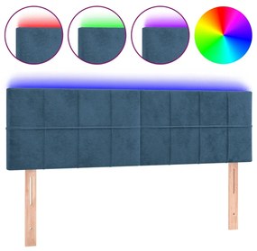 3121664 vidaXL Tăblie de pat cu LED, albastru închis, 144x5x78/88 cm, catifea